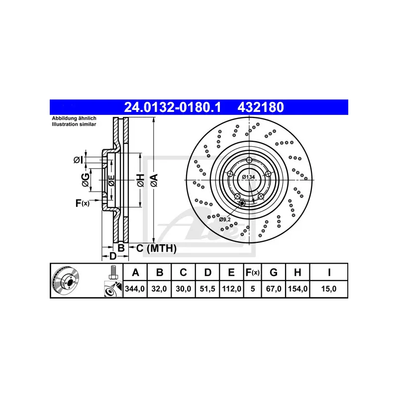 Jeu de 2 disques de frein avant ATE 24.0132-0180.1