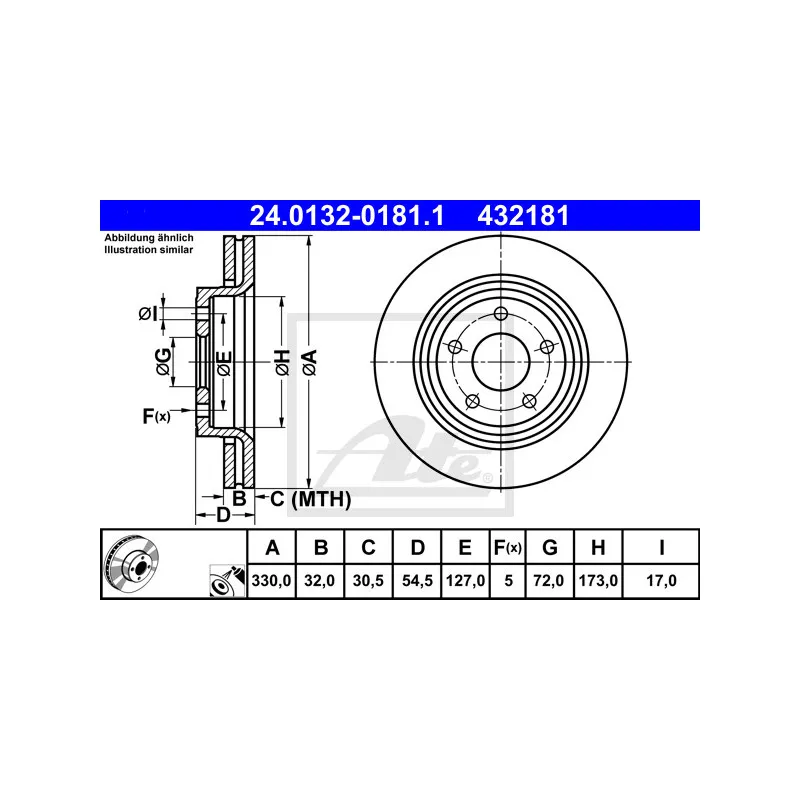 Jeu de 2 disques de frein avant ATE 24.0132-0181.1