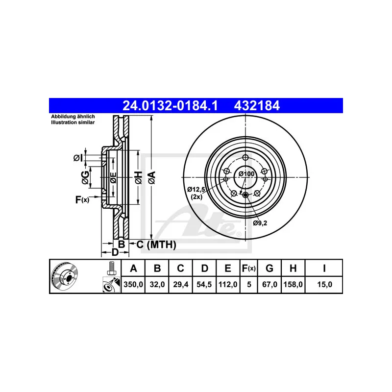 Jeu de 2 disques de frein avant ATE 24.0132-0184.1
