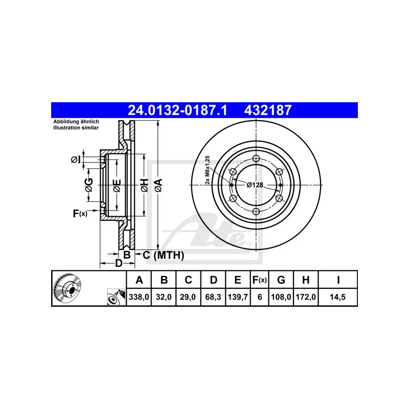 Jeu de 2 disques de frein avant ATE 24.0132-0187.1