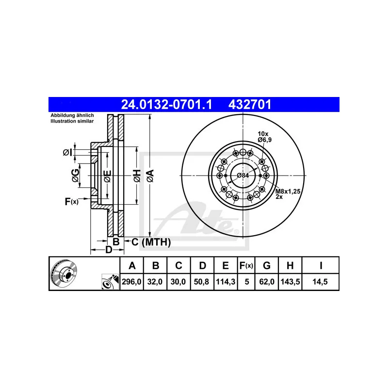 Jeu de 2 disques de frein avant ATE 24.0132-0701.1
