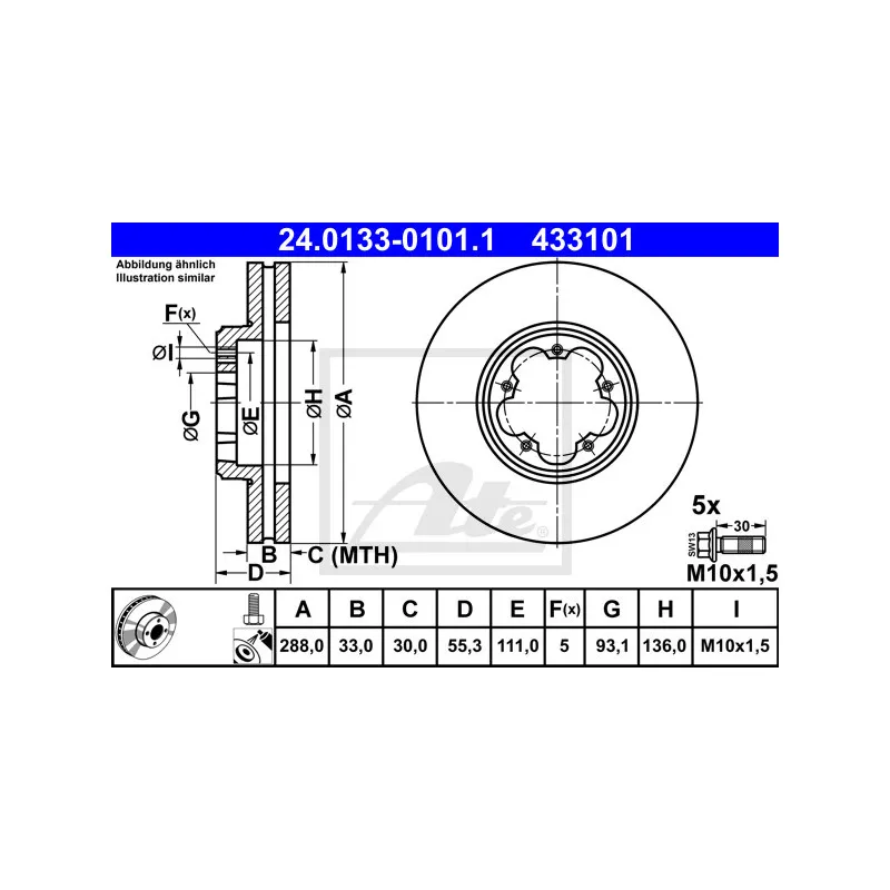 Jeu de 2 disques de frein avant ATE 24.0133-0101.1