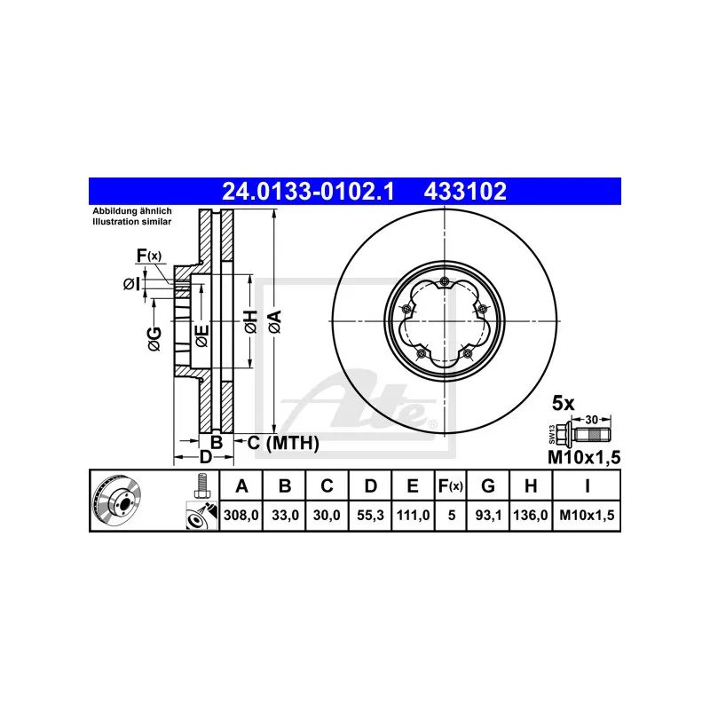 Jeu de 2 disques de frein avant ATE 24.0133-0102.1
