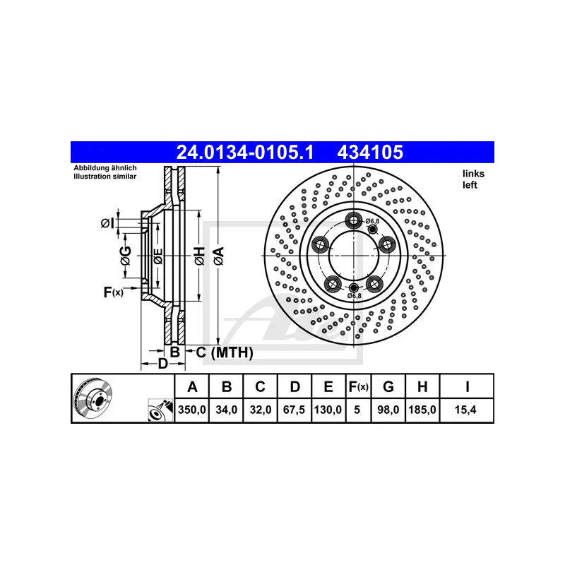 Disque de frein avant gauche ATE 24.0134-0105.1