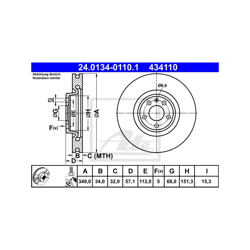 Jeu de 2 disques de frein avant ATE 24.0134-0110.1