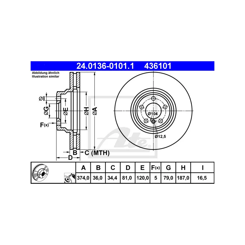Jeu de 2 disques de frein avant ATE 24.0136-0101.1