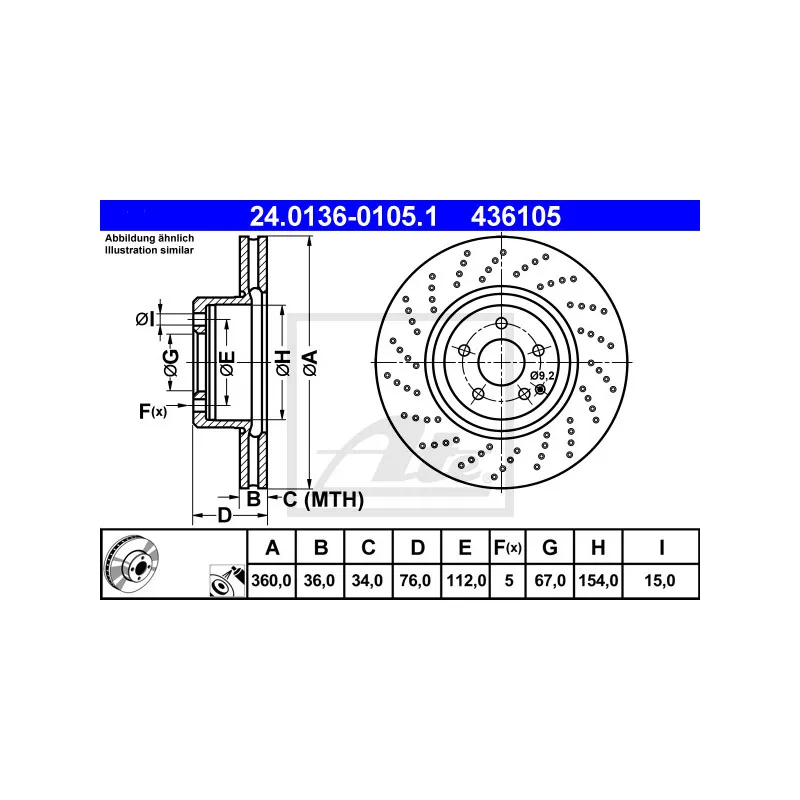 Jeu de 2 disques de frein avant ATE 24.0136-0105.1