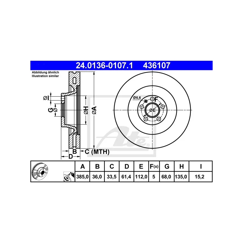 Jeu de 2 disques de frein avant ATE 24.0136-0107.1