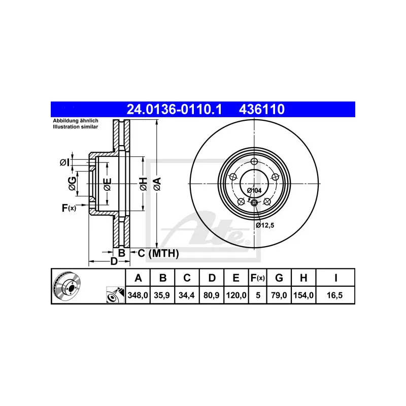 Jeu de 2 disques de frein avant ATE 24.0136-0110.1