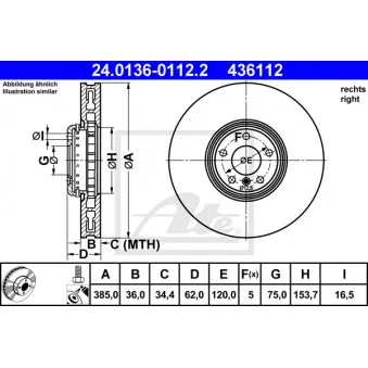 Disque de frein avant droit ATE 24.0136-0112.2