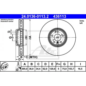 Disque de frein avant gauche ATE 24.0136-0113.2