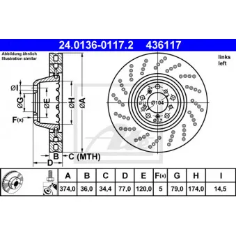 Disque de frein avant gauche ATE 24.0136-0117.2