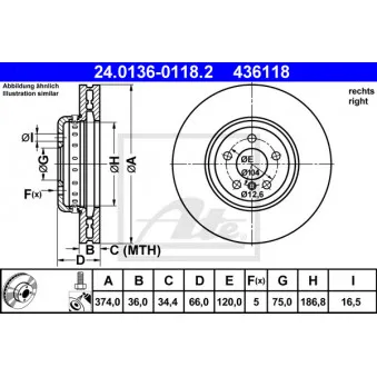 Disque de frein avant droit ATE 24.0136-0118.2