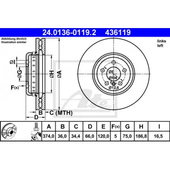 Disque de frein avant gauche ATE 24.0136-0119.2