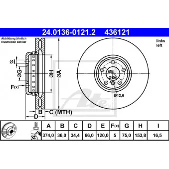 Disque de frein avant gauche ATE 24.0136-0121.2