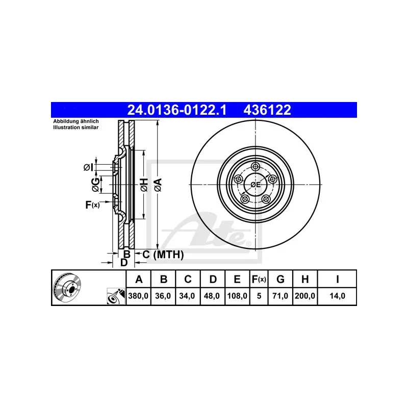 Jeu de 2 disques de frein avant ATE 24.0136-0122.1