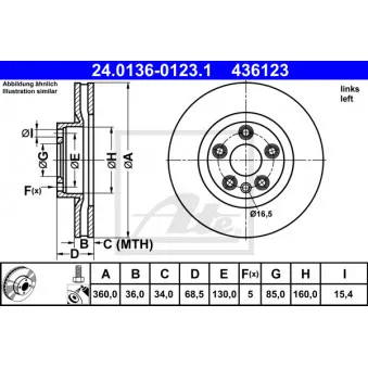 Disque de frein avant gauche ATE 24.0136-0123.1