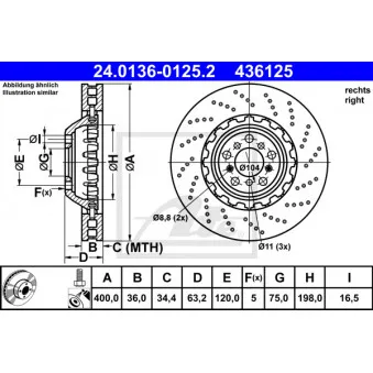 Disque de frein avant droit ATE 24.0136-0125.2