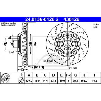 Disque de frein avant gauche ATE 24.0136-0126.2