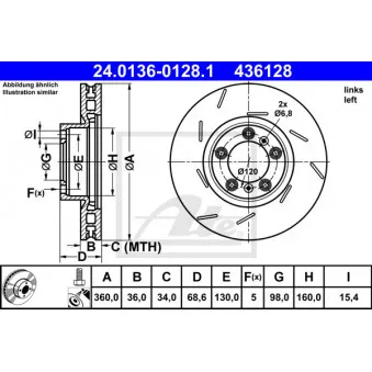 Disque de frein avant gauche ATE 24.0136-0128.1