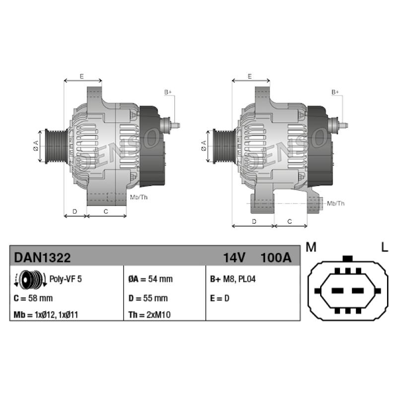 Alternateur DENSO DAN1322 - Visuel 2