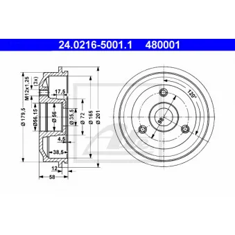 Tambour de frein ATE 24.0216-5001.1