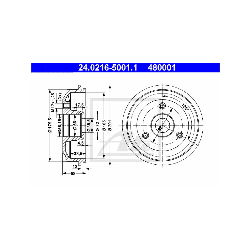 Tambour de frein ATE 24.0216-5001.1