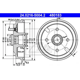 Tambour de frein ATE 24.0216-5004.2
