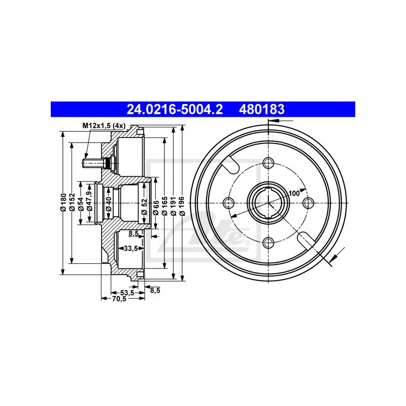 Tambour de frein ATE 24.0216-5004.2