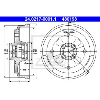 Tambour de frein ATE 24.0217-0001.1