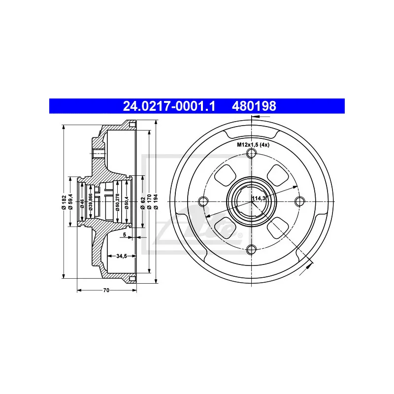 Tambour de frein ATE 24.0217-0001.1