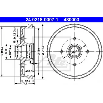 Tambour de frein ATE 24.0218-0007.1