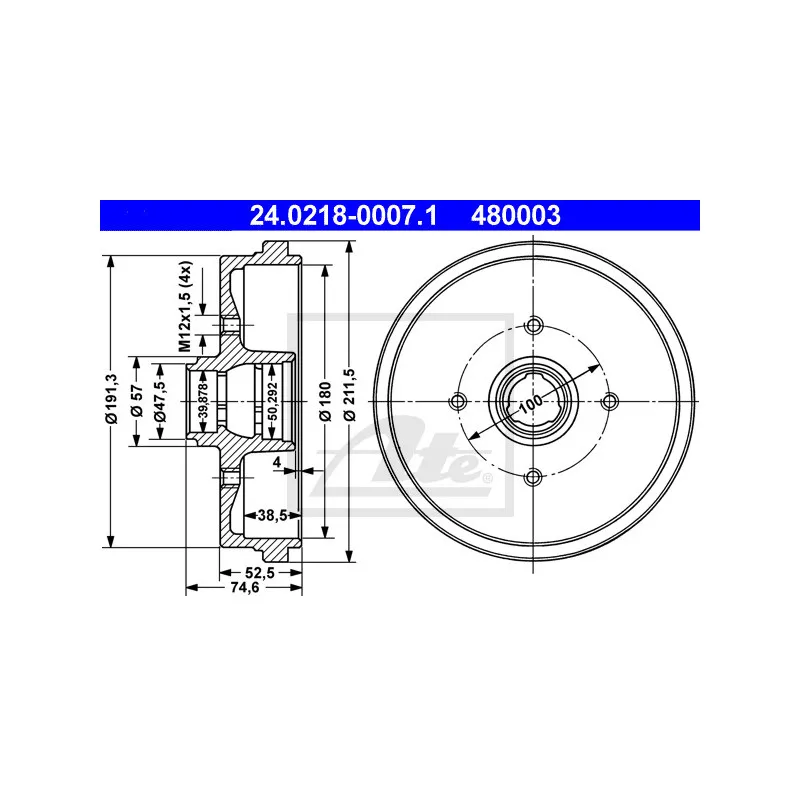 Tambour de frein ATE 24.0218-0007.1
