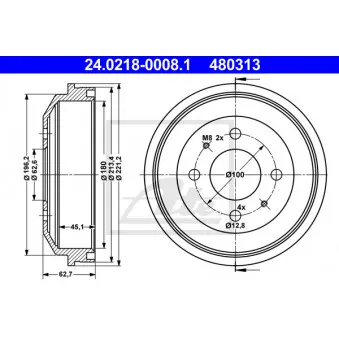 Tambour de frein ATE 24.0218-0008.1