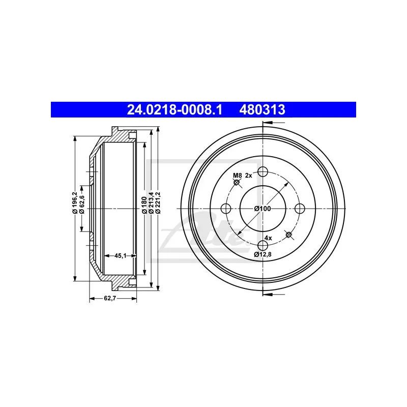 Tambour de frein ATE 24.0218-0008.1
