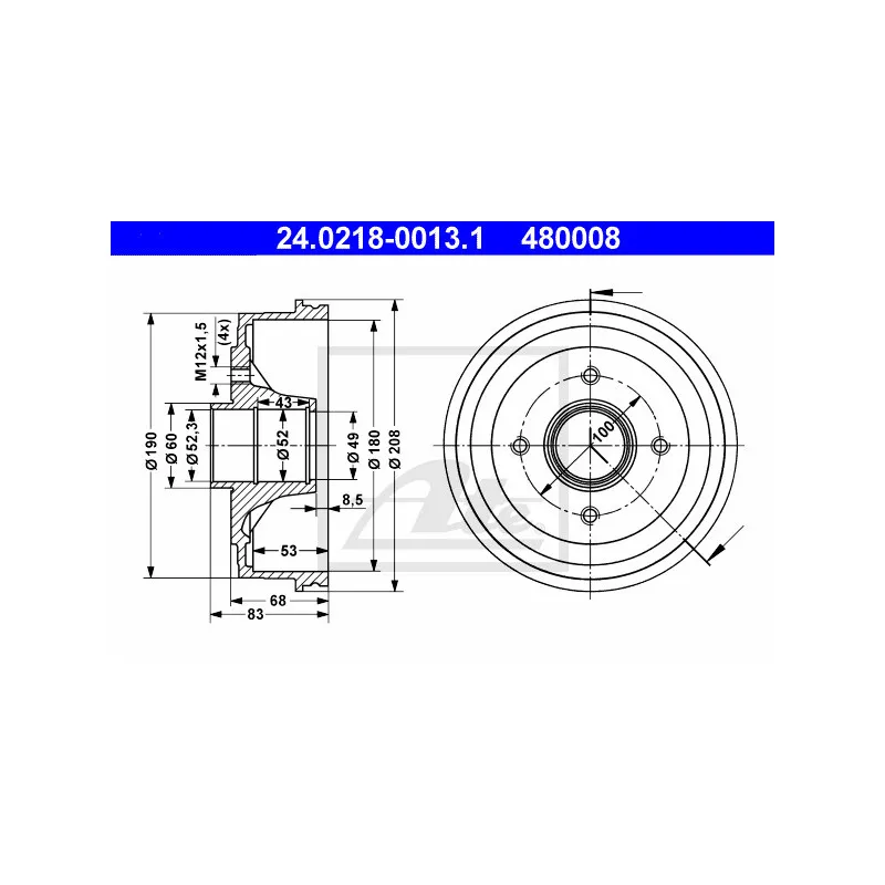 Tambour de frein ATE 24.0218-0013.1