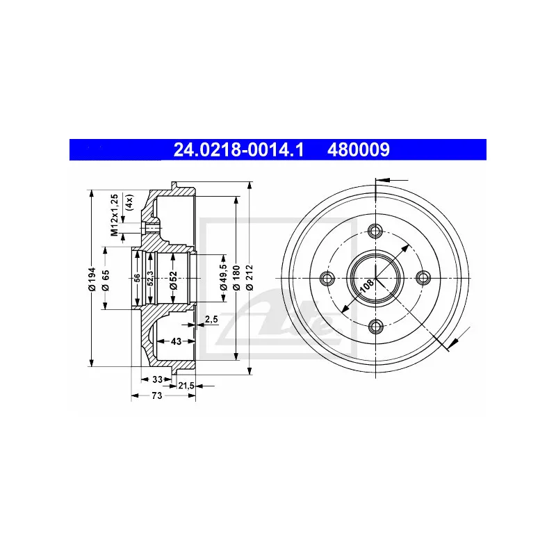 Tambour de frein ATE 24.0218-0014.1