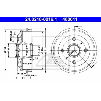 Tambour de frein ATE 24.0218-0016.1