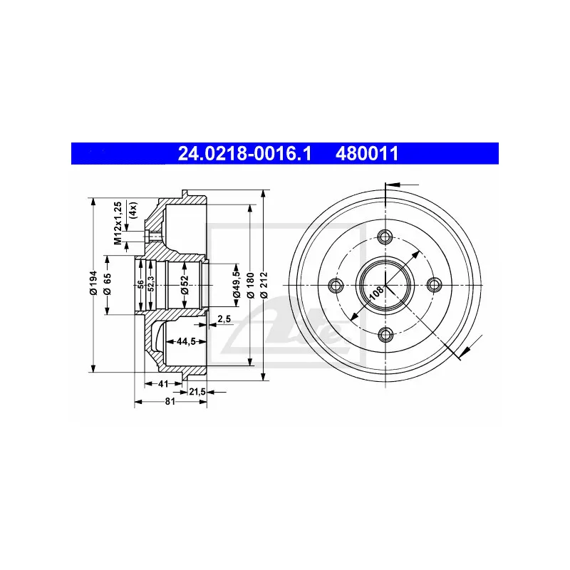 Tambour de frein ATE 24.0218-0016.1