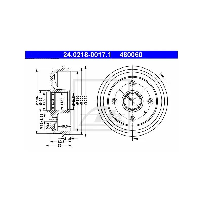 Tambour de frein ATE 24.0218-0017.1