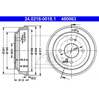 Tambour de frein ATE 24.0218-0018.1