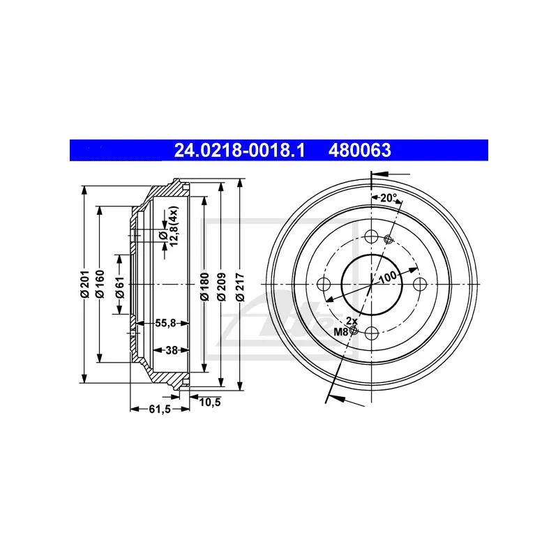 Tambour de frein ATE 24.0218-0018.1