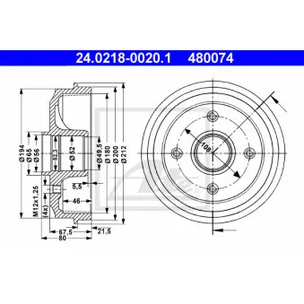 Tambour de frein ATE 24.0218-0020.1