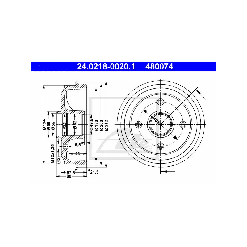 Tambour de frein ATE 24.0218-0020.1