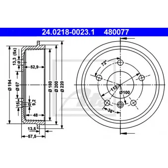 Tambour de frein ATE 24.0218-0023.1