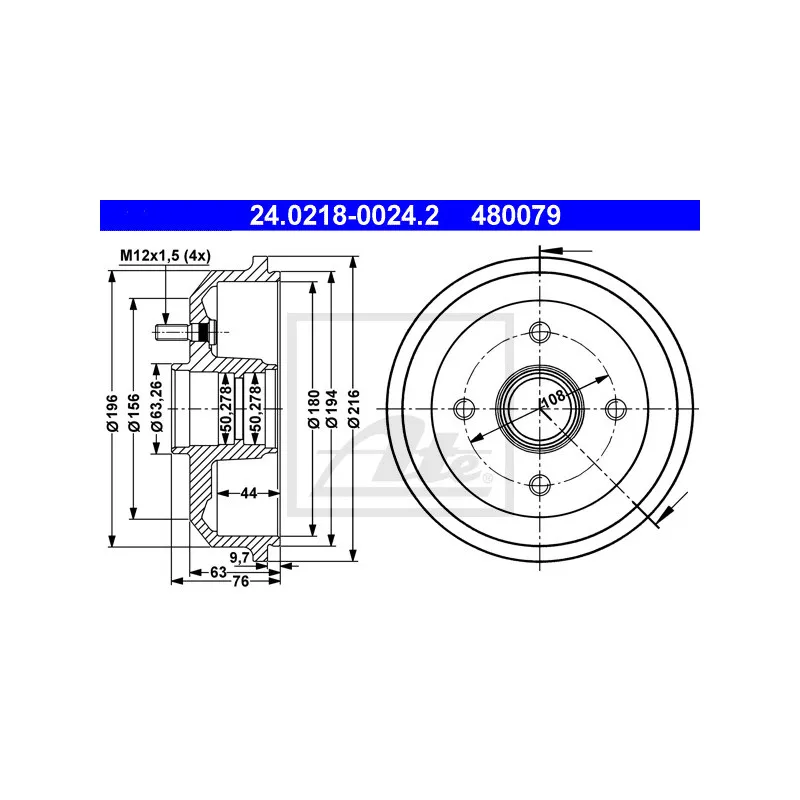 Tambour de frein ATE 24.0218-0024.2
