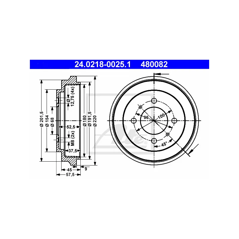 Tambour de frein ATE 24.0218-0025.1