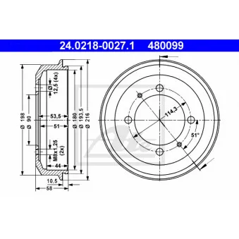 Tambour de frein ATE 24.0218-0027.1
