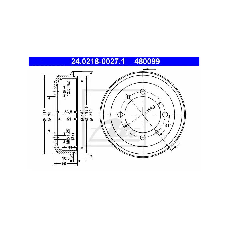 Tambour de frein ATE 24.0218-0027.1