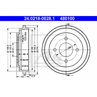 Tambour de frein ATE 24.0218-0028.1